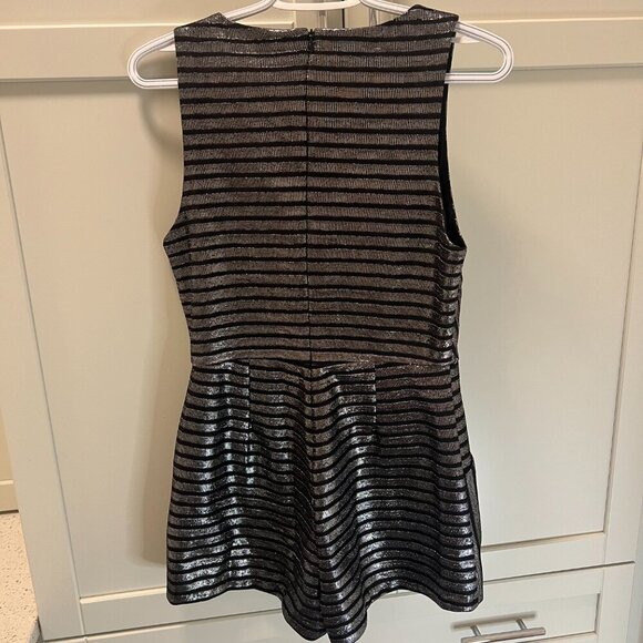 Revolve MINKPINK Size M GLIMMER OF HOPE BLACK SILVER METALLIC STRIPED ROMPER - Picture 4 of 14